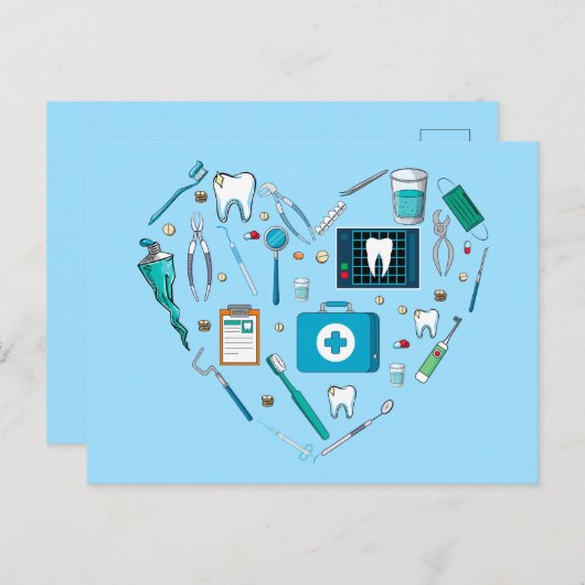 Funny Dental Dentist Tool Herz Postkarte (Vorne/Hinten)