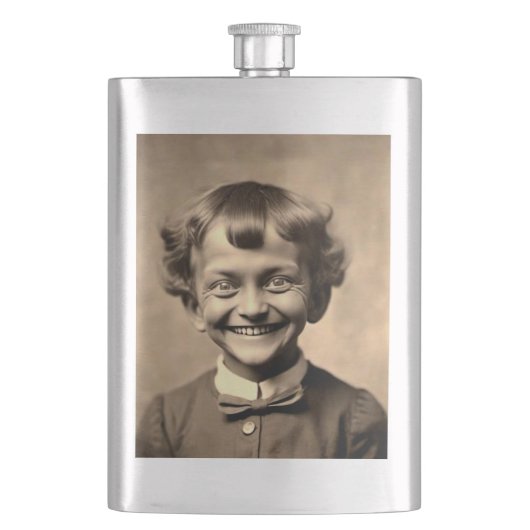 Funny Deranged lächelnd Kid Flask Flachmann (Vorderseite)