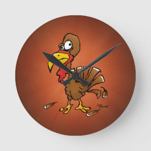 Funny Derp Turkey Cartoon Runde Wanduhr