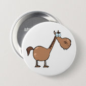 Funny Derpy Horse Silly Brown Stallion Button (Vorne & Hinten)