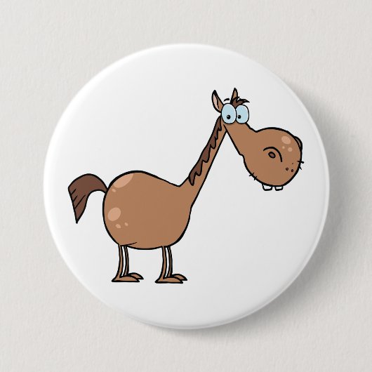 Funny Derpy Horse Silly Brown Stallion Button (Vorderseite)