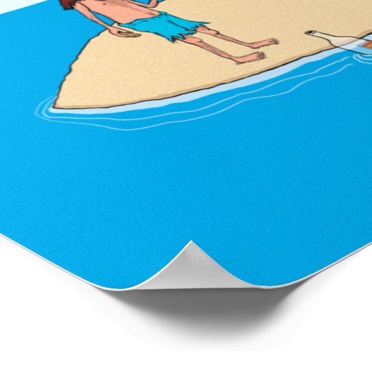 Funny Desert Island Botschaft in Flasche Poster (Ecke)