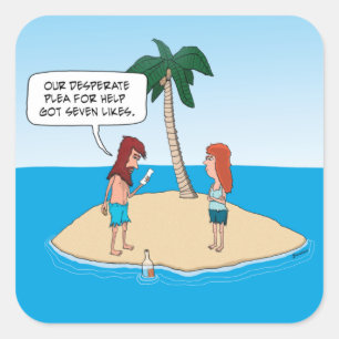 Funny Desert Island Botschaft in Flasche Quadratischer Aufkleber