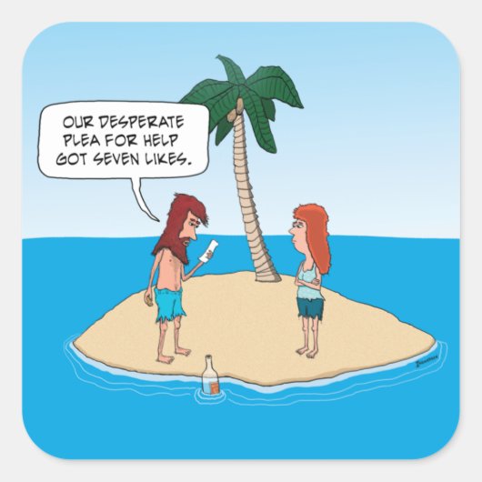 Funny Desert Island Botschaft in Flasche Quadratischer Aufkleber (Vorderseite)