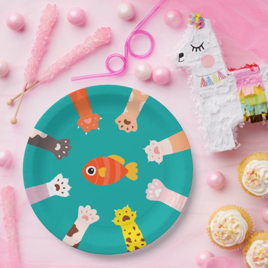 Funny Design Katzen Spiel um Fisch klassisch zu fa Pappteller (Party)