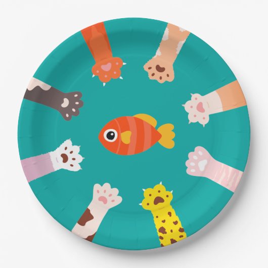 Funny Design Katzen Spiel um Fisch klassisch zu fa Pappteller (Vorderseite)