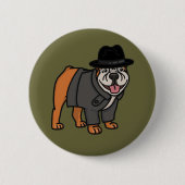 Funny Detective English Bulldog Button (Vorderseite)