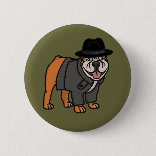 Funny Detective English Bulldog Button (Vorderseite)