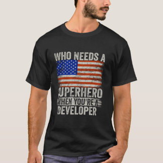 Funny Developer Superhero Vintages T-Shirt für Män