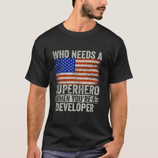 Funny Developer Superhero Vintages T-Shirt für Män (Vorderseite)