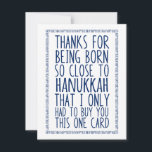 Funny Dezember Geburtstag und Hanukkah kombiniert<br><div class="desc">Der sonnige Dezember Geburtstag und Hanukkah kombinierten Karte in Blau und Weiß. Perfekt für die schlechten Schlemiel,  die einen Geburtstag hat,  der Chanukah nah ist und immer auf Geschenke vernachlässigt wird. Zu Ehren der Kinder im Dezember,  die jüdische Feiertage / das Festival der Lichter feiern. Von Kierkegaard Design Studio.</div>