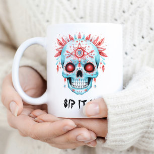 Funny Dia De Los Watercolor Sugar Skull Halloween Zweifarbige Tasse