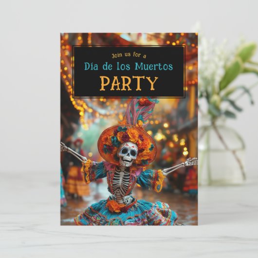 💀 Funny Día de Muertos Party Einladung (Stehend Vorderseite)