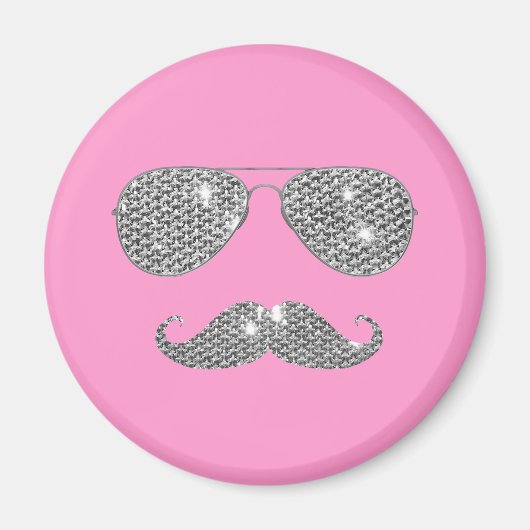 Funny Diamond Mustache mit Brille Magnet (Vorne)