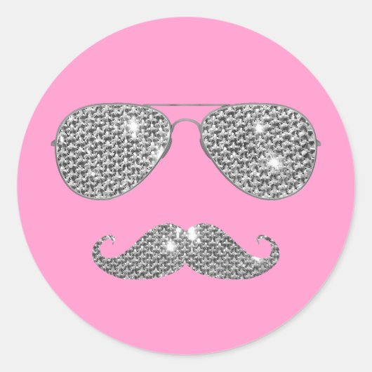 Funny Diamond Mustache mit Brille Runder Aufkleber (Vorderseite)