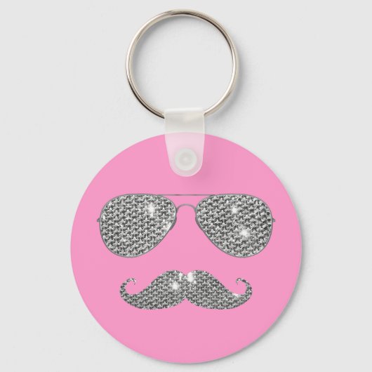 Funny Diamond Mustache mit Brille Schlüsselanhänger (Vorderseite)