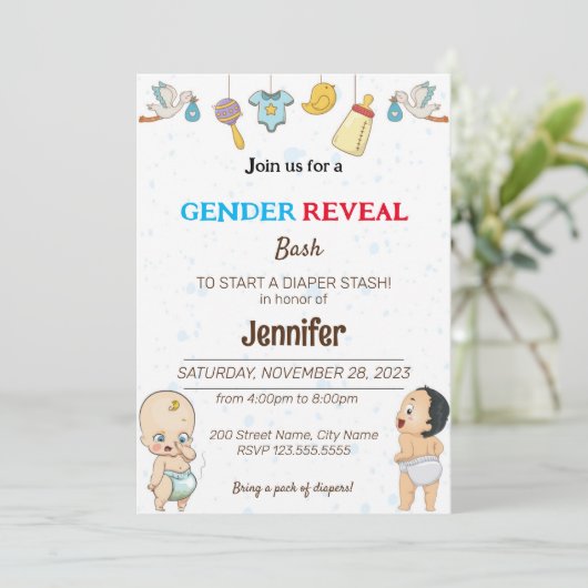 Funny Diaper Bash Einladungen (Stehend Vorderseite)