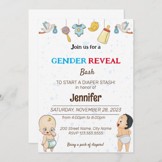 Funny Diaper Bash Einladungen (Vorne/Hinten)