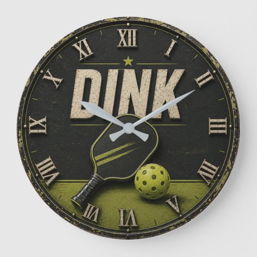 Funny Dink Rustic Vintage Pickleball Große Wanduhr (Vorderseite)