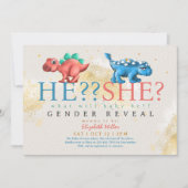 Funny Dino Boy or Girl Gender Reveal Einladung (Vorderseite)