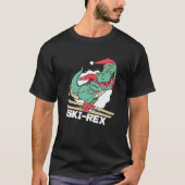 Funny Dino Ski Rex Skifahren Weihnachtsgeschenk T-Shirt (Vorderseite)