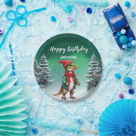Funny Dino Weihnachtsbaumgeburt Jungs Schnee Party Pappteller (Party)