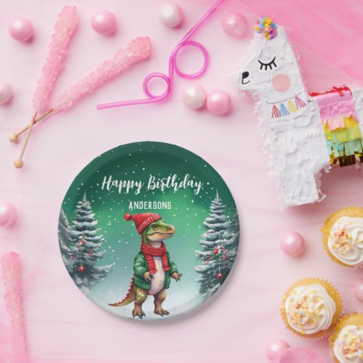 Funny Dino Weihnachtsbaumgeburt Jungs Schnee Party Pappteller (Party)