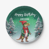 Funny Dino Weihnachtsbaumgeburt Jungs Schnee Party Pappteller (Vorderseite)