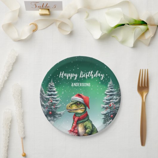 Funny Dino Weihnachtsbaumgeburt Jungs Schnee Party Pappteller (Hochzeit)
