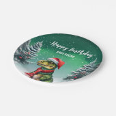 Funny Dino Weihnachtsbaumgeburt Jungs Schnee Party Pappteller (Schrägansicht)