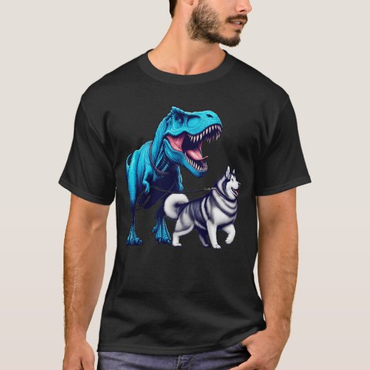 Funny Dinosaur Alaskan Malamute Walking Dog Lover T-Shirt (Vorderseite)