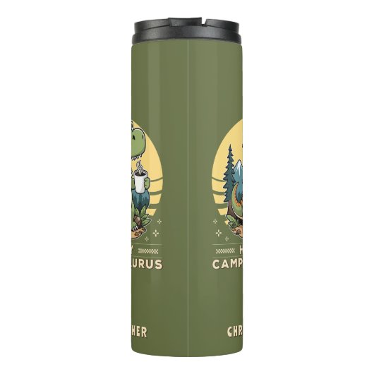 Funny Dinosaur Außenbereich Mit Monogramm Camping Thermosbecher (Rückseite)
