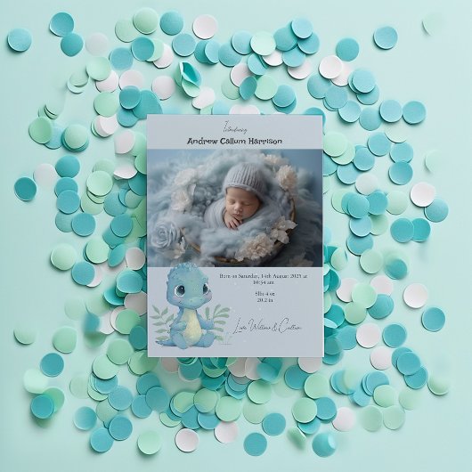 Funny Dinosaur Baby Boy Foto Geburtsankündigung