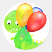 Funny Dinosaur Balloon Runder Aufkleber (Vorderseite)