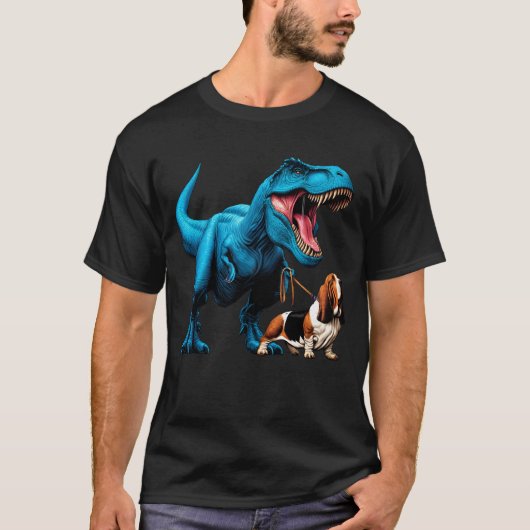 Funny Dinosaur Basset Hound Walking Dog Lover T-Shirt (Vorderseite)