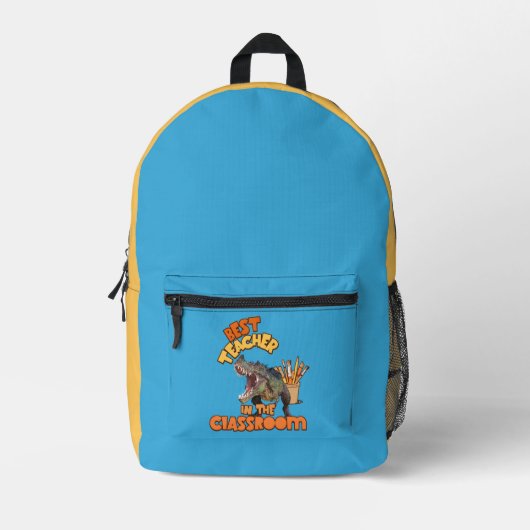 Funny Dinosaur Bester Lehrer im Klassenzimmer Bedruckter Rucksack (Vorderseite)