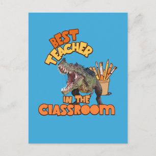 Funny Dinosaur Bester Lehrer im Klassenzimmer Feiertagspostkarte