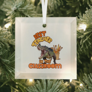 Funny Dinosaur Bester Lehrer im Klassenzimmer Ornament Aus Glas