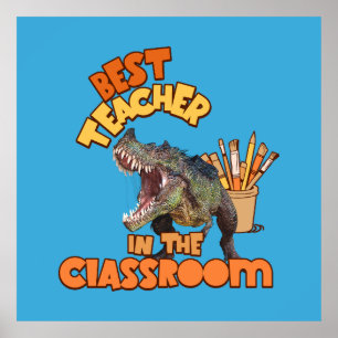 Funny Dinosaur Bester Lehrer im Klassenzimmer Poster