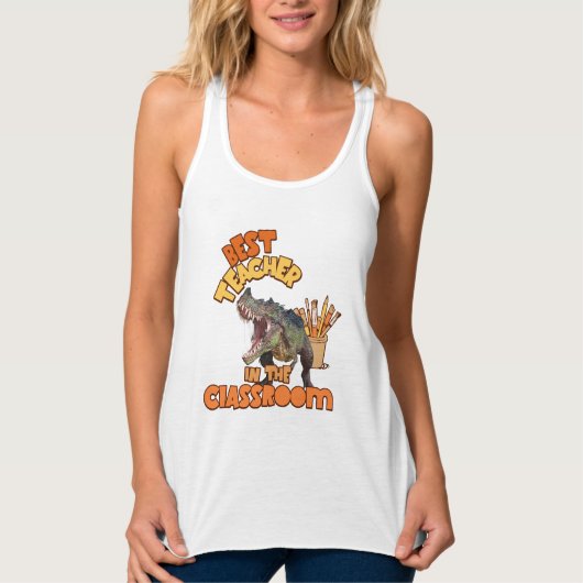 Funny Dinosaur Bester Lehrer im Klassenzimmer Tank Top (Vorderseite)