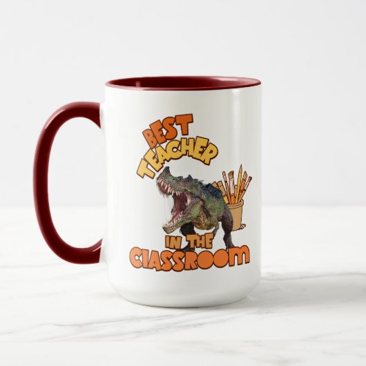 Funny Dinosaur Bester Lehrer im Klassenzimmer Tasse (Links)
