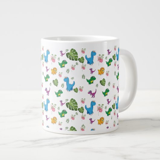 Funny Dinosaur Blätter Jumbo-Tasse (Vorderseite Rechts)