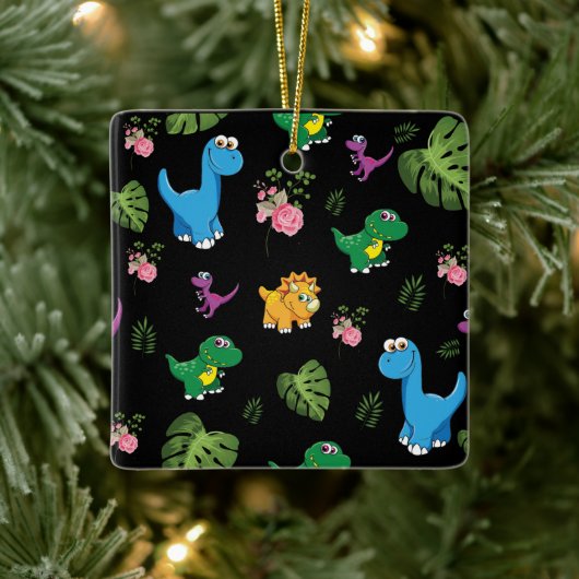 Funny Dinosaur, Blätter Keramikornament (Baum)