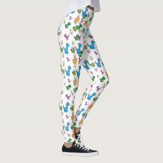 Funny Dinosaur Blätter Leggings (Rechts)