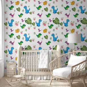 Funny Dinosaur Blätter Pattern Tapete
