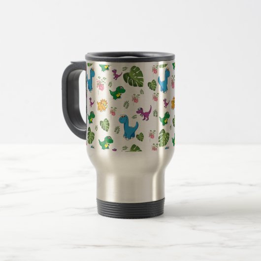 Funny Dinosaur, Blätter Reisen Mug Reisebecher (Vorderseite Links)