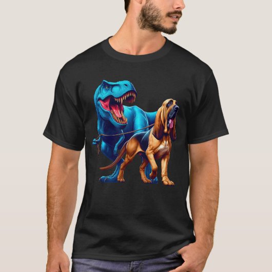 Funny Dinosaur Bloodhound Walking Dog Lover T-Shirt (Vorderseite)