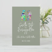 Funny Dinosaur Bride & Groom Sage Green Wedding Save The Date (Stehend Vorderseite)
