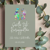 Funny Dinosaur Bride & Groom Sage Green Wedding Save The Date