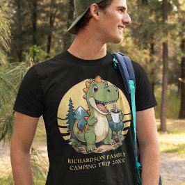 Funny Dinosaur Camper Custom Family Name Camping T-Shirt
